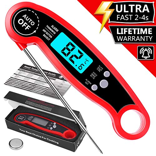 PEMOTech Digital Waterproof Instant Read Meat Thermometer, Digital Food Thermometer with Backlight & Calibration, Kitchen Meat Thermometer for Grill, Outdoor Cooking, BBQ and Kitchen