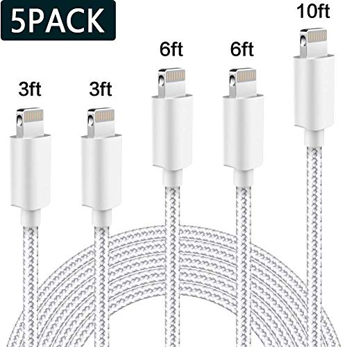 Book Cover ONXIGLI MFi Certified iPhone Charger Lightning Cable 5 Pack[3/3/6/6/10FT]Extra Long Nylon Braided USB Charging&Syncing Cord Compatible iPhone Xs/Max/XR/X/8/8Plus/7/7Plus/6S/6S Plus/SE/iPad/Nan More