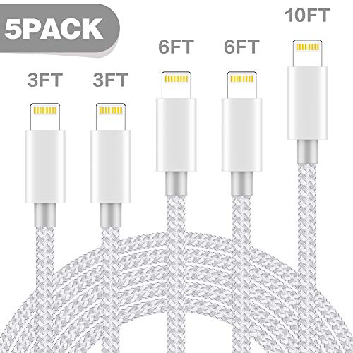 Book Cover ONXIGLI MFi Certified iPhone Charger Lightning Cable 5 Pack[3/3/6/6/10FT]Extra Long Nylon Braided USB Charging & Syncing Cord Compatible iPhone Xs/Max/XR/X/8/8Plus/7/7Plus/6S/6S Plus/SE/iPad/Nan More