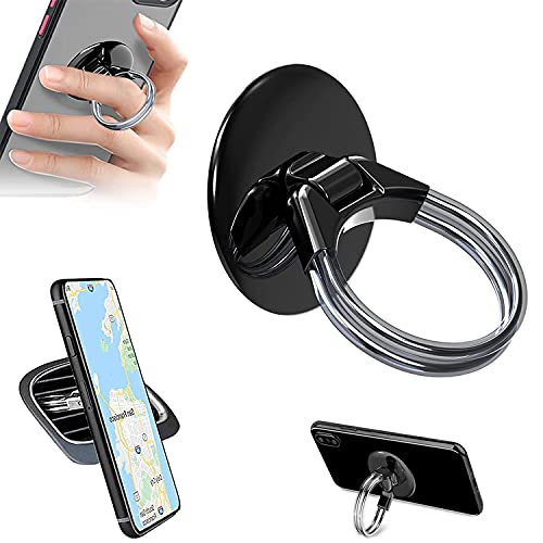 Book Cover RUNGLI Cell Phone Ring Holder, 3 in 1 Universal Phone Ring Stand Car Holder, Finger Grip Phone Holder for iPhone, Samsung Phone and Smartphones(Black)