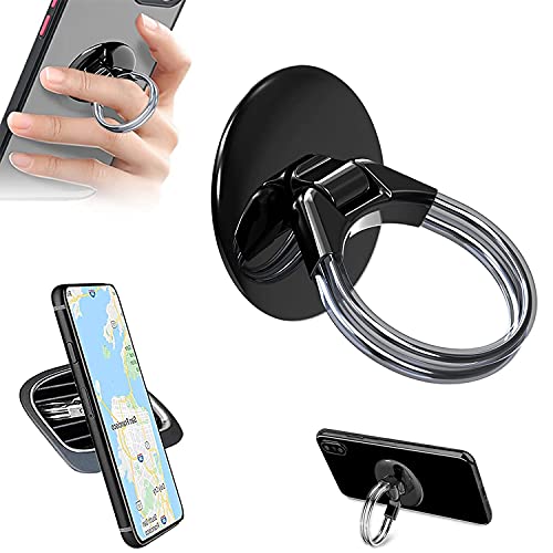 RUNGLI Cell Phone Ring Holder, 3 in 1 Universal Phone Ring Stand Car Holder, Finger Grip Phone Holder for iPhone, Samsung Phone and Smartphones(Black)