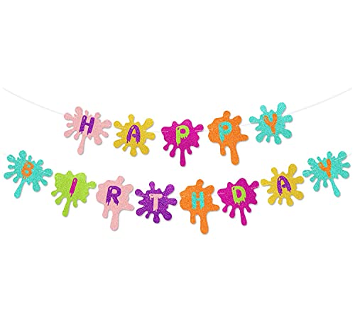 Slime Happy Birthday Banner Slime Painting Art Theme Party Decoration Supplies for Kids Birthday