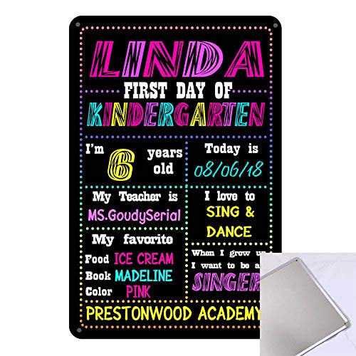 STAYGOLD MC Chalkboard Style Back to School Photo Prop Tin Sign Reusable Easy Clean First Day of School Decoration Customizable with Liquid Chalk Markers 8 x 12 inches Sign