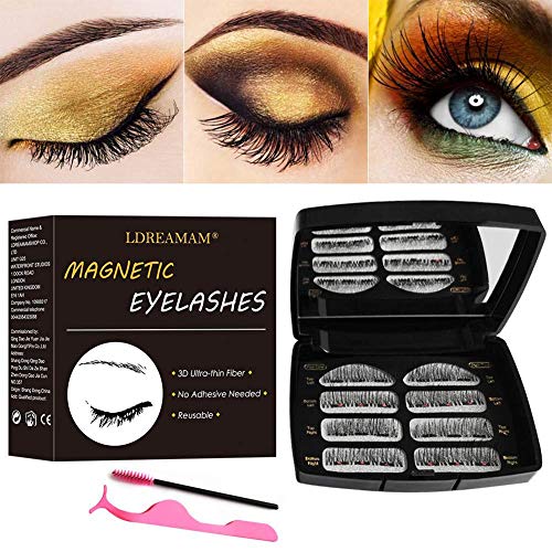 Magnetic Eyelashes,3D Reusable Glue-Free Natural Eyelashes Ultra-Thin Magnet,Natural Look & Easy to wear eyelashes with Tweezers