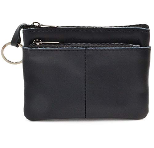 Women Genuine Leather Coin Pouch Zip Mini Purse Wallet Key Chain Double Zipper