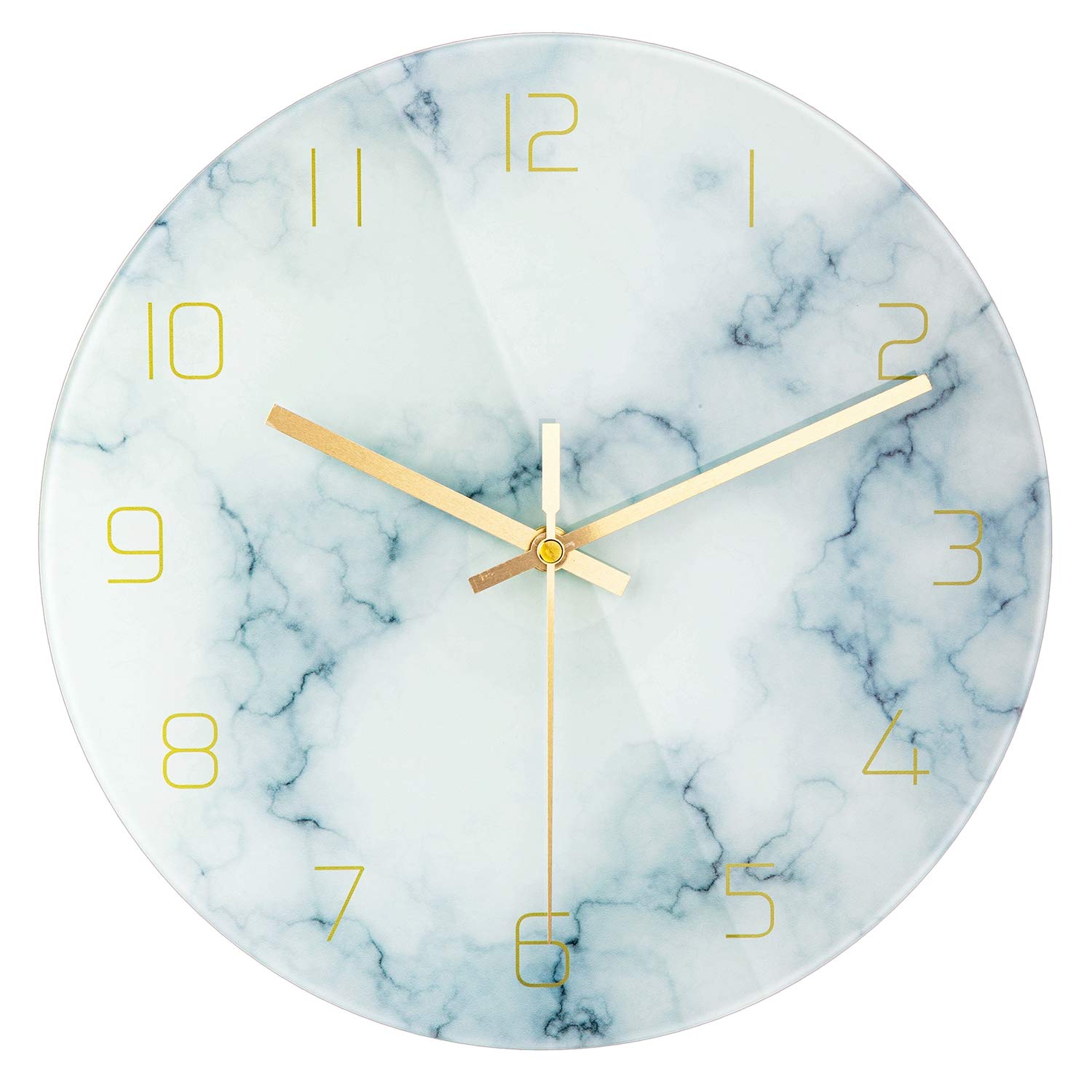 PATGO Glass Marbling Silent Wall Clock for Living Room Decor, 12 Inch Modern Marble Non Ticking Decorations for Aesthetic Bedroom and Office(Battery Operated)