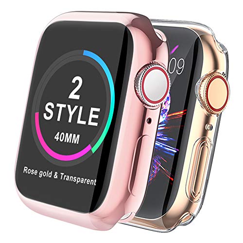 ã€2-Styleã€‘MARGE PLUS Compatible with Apple Watch Screen Protector 40mm Series 5 Series 4, All-Around Protective HD Clear Ultra-Thin TPU iwatch Case for Apple Watch 40mm, Rose Gold+Transparent