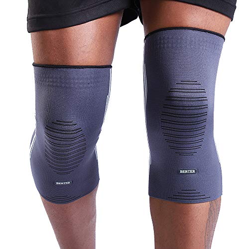BERTER Knee Compression Sleeve Support for Running, Jogging, Sports - Brace for Joint Pain Relief, Arthritis and Injury Recovery - A Pair (Grey-Blue, Small(14.0-15.5"))