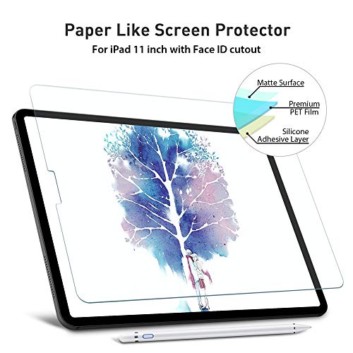 FOJOJO Paperlike iPad Pro 11 Screen Protector, Matte PET Paperlike Film with Face ID for iPad 11 (2018 Release), Compatible with Apple Pencil