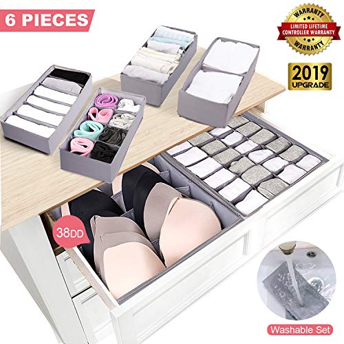 Drawer Organizer Dresser Drawer Organizer Divider Washable Large Bra Sock Underwear Tie Cloth Organizer Foldable Closet Storage Box Drawer Polyester Fabric For Baby Cloth Panties Belts Set of 6,Gray ...