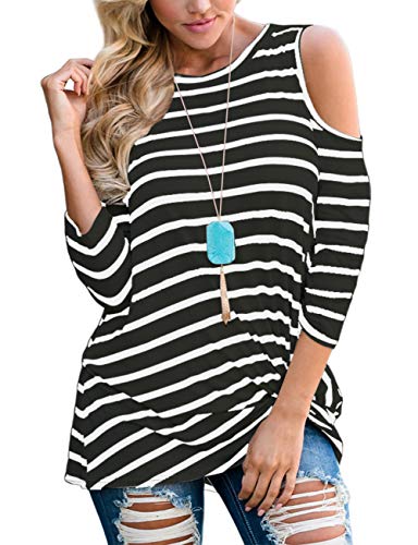 Angerella Women 3/4 Sleeve Cold Shoulder T-Shirt Tops Casual Blouses
