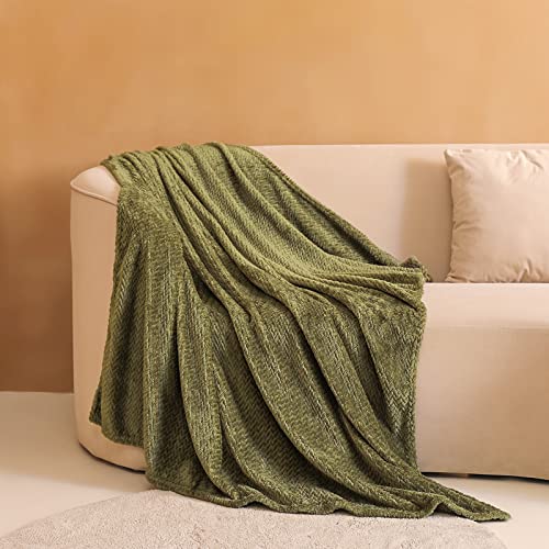 Book Cover U UQUI Christmas Blanket Flannel Fleece Throw Blanket with Leaves Pattern Luxury Plush Soft Olive Green Throw Blankets Premium Silky Warm Lightweight Throws for All Season, Frost Green, 50