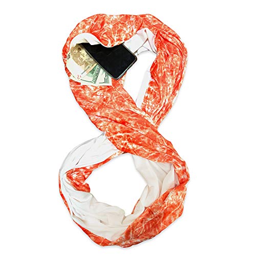 Infinity Women's Winter Scarf With Zipper Pockets - Secret Hidden Travel Scarves for Girls Women Men (orange)