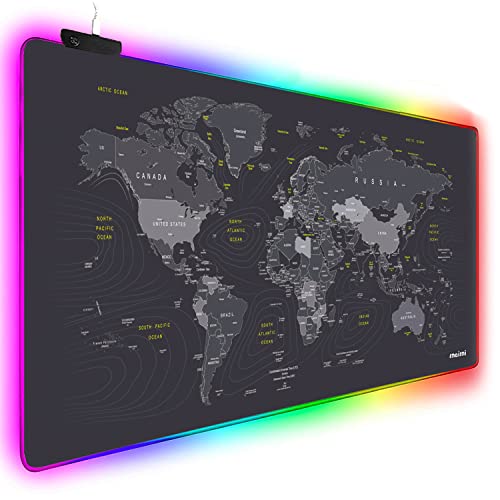 Book Cover Extended RGB Mouse Pad Mat, rnairni Large Office Table Desk Mat Gaming Lighting Led Mousepad for PC Computer Keyboard Waterproof Anti-Slip Ultra Thin 4mm - 31.5'' x 15.7' (World Map)
