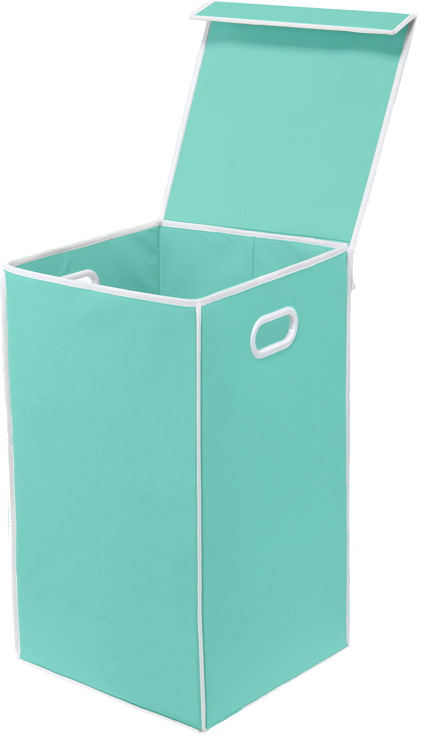 Book Cover Simple Houseware Single Laundry Basket with Lid, Turquoise