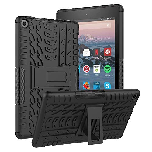 ROISKIN A-M-Z F-i-r-e H-D 8 Tablet Case (7th 8th Generation, 2017 2018 Release), Kickstand Anti-Slip Shockproof Impact Resistance Dual Layer Heavy Duty Protective Case Cover,Black