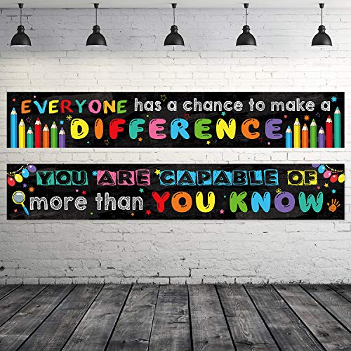 2 Pack Motivational Classroom Banner Poster Positive Banner Inspirational Banner for Students Educational Teacher Classroom Decorations Banner with 40 Glue Points