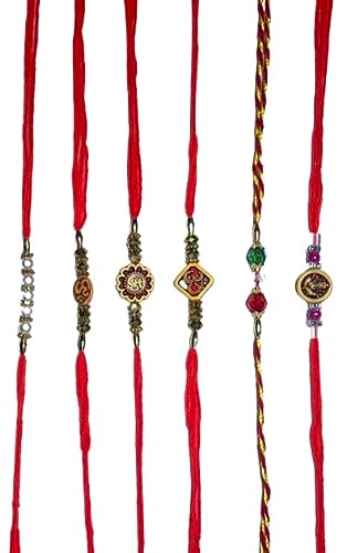 Khandekar Multi Set of 6 Assorted Rakhi Bracelets, Raksha bandhan Gift for your Brother Multi Design