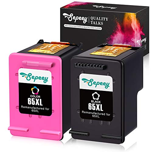 Sepeey Remanufactured Ink Cartridge for HP 65XL 65 65 XL (N9K04AN), 1 Black+1 Tri-Color, Use with Envy 5055, 5058, 5052, Deskjet 2655, 2622, Deskjet 3755, 3758, 3752, 3732, 3730, 3722, 3721, 3720