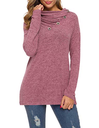 WEACZZY Womens Long Sleeve Button Cowl Neck Casual Loose Tunic Tops Blouse