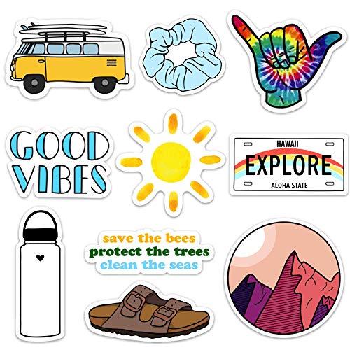 Book Cover Cute Nature VSCO Girl Stickers for Water Bottles and Laptops, Made in US (Good Vibes)