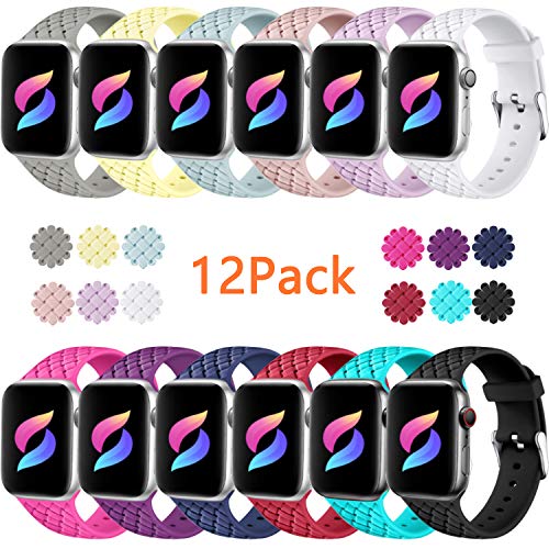 Book Cover Haveda Sport Compatible for Apple Watch Series 6 40mm 44mm Series 5 4 Band, Soft Cute Silicone Band for Apple Watch SE Womens, Weave Pattern Wristband for iWatch 38mm 42mm Series 3/2/1 Small Large