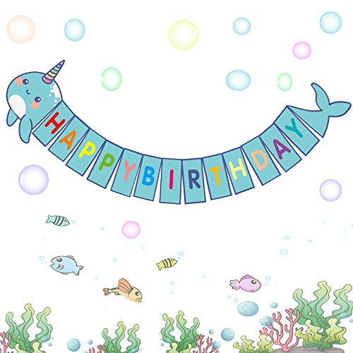 Book Cover Happy Storm Narwhal Banner Narwhal Party Supplies Favors for Kids Narwhal Unicorn of the Sea Birthday Party Decor DIY Under the Sea Baby Shower Banner Decorations