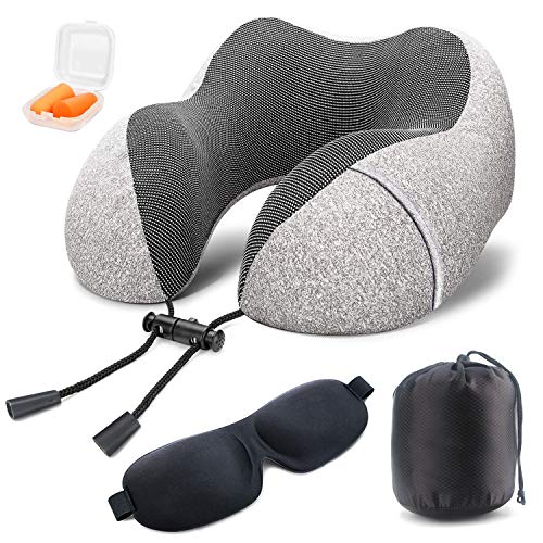 Book Cover Soft Digits Memory Foam Travel Pillow, Neck Pillow Travel Kit with 3D Contoured Eye Masks, Earplugs and Storage Bag, Cotton Soft Hump Body Design Suitable for Travel, Napping