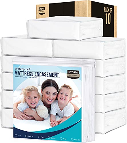 Book Cover Utopia Bedding Zippered Twin Mattress Encasement Waterproof Mattress Protector (Bulk Pack of 10, Twin)