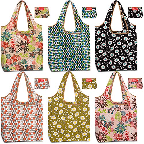 Reusable Grocery Shopping Bags Bulk Foldable Groceries Totes Bags Washable Nylon Fabric Cloth Durable Light Weight 50 lbs Capacity Flat Bottom Shrink Proof
