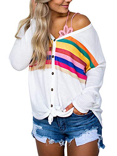 Book Cover Womens Button Down Henley Shirts V Neck Color Block Front Tie Batwing Casual Waffle Knit Tunic Top