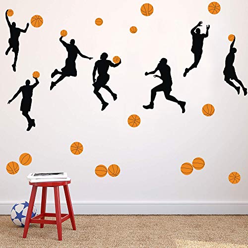 Book Cover Basketball Slam Dunk Silhouette Wall Decals (20 Decals) Sport Player Wall Stickers Peel& Stick Jumpman Wall Art for Boys Teens Living Room Bedroom Playroom