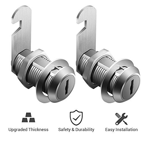 Cabinet Locks, 2 Pack File Cabinet Locks, Keyed Different 1-1/8 Inch Cam Lock, Chrome-Plated Zinc Alloy, Fits on 1" Max Panel Thickness, Secure Your File Cabinet and Drawer, RV Door