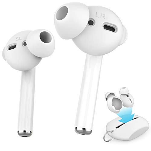 Book Cover AhaStyle 4 Pairs AirPods Ear Tips Silicone Earbuds Cover [Not Fit in The Charging Case] Compatible with Apple AirPods (2 Pair Large & 2 Pairs Small, White)