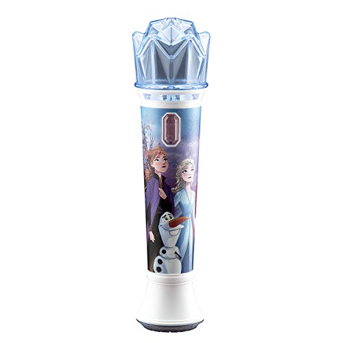 eKids Disney Frozen 2 Karaoke Sing Along Microphone for Kids, Built in Music, Flashing Lights, Pretend Mic, Toys for Kids Karaoke Machine, Connects MP3 Player Aux in Audio Device