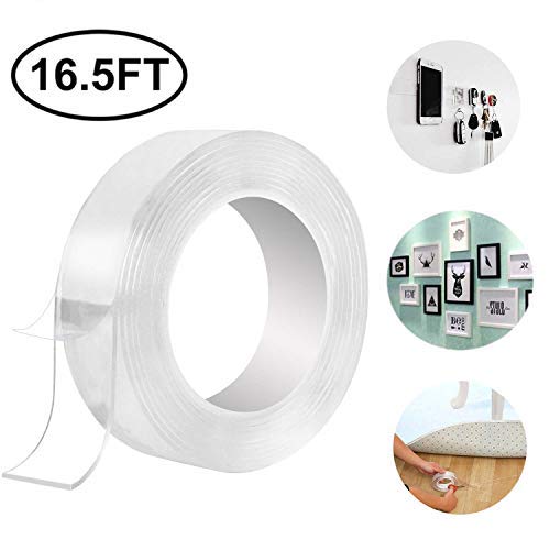 Book Cover Washable Adhesive Transparent Tape Nano Tape,Reusable Traceless Tape, Adhesive Silicone Tape,Free to Remove, Can Stick to Cellphone,Pads,Keys, Kitchen Tools,Stick to Glass, Metal, Kitchen (2mm) (5M)