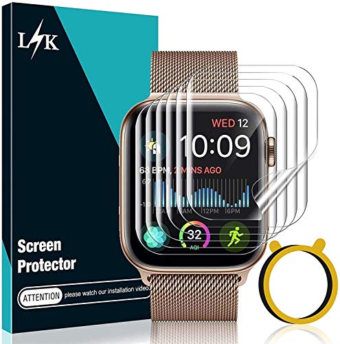 Book Cover LÏŸK 6 Pack Screen Protector Compatible for Apple Watch 44mm Series 6 5 4 / Apple Watch SE 44mm / Apple Watch 42mm Series 3 2 1 with Circle Installation Tool, Full Coverage Flexible Soft TPU for iWatch