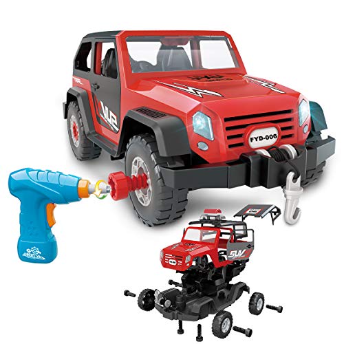 Book Cover Take Apart Toy Car 35 Pieces Set, DIY Assembly Car Toy Construction Kit Realistic Lights & Sounds with Electric Toy Drill for Boys and Girls Kids Ages 3+ Gift (Red)