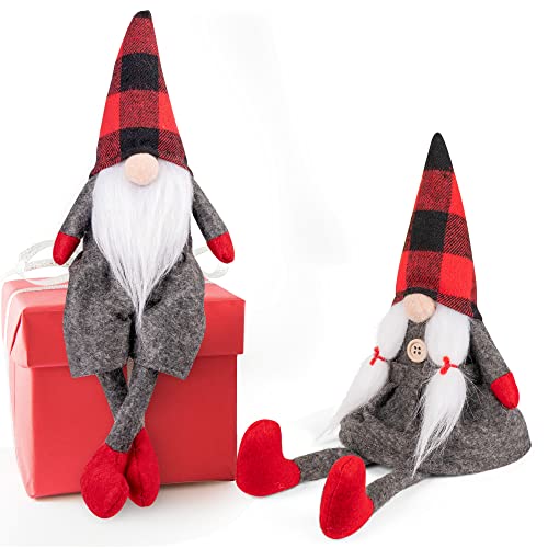 D-FantiX Mr and Mrs Christmas Gnomes Plush Set of 2, Handmade Swedish Tomte Santa Scandinavian Figurine Nordic Plush Elf Doll Gnome Ornaments Christmas Decorations Home Decor 13 Inch