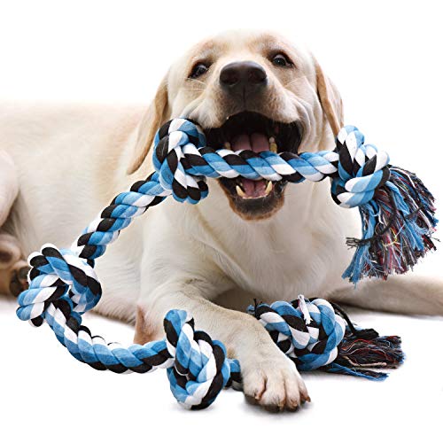 KILIKI Dog Rope Toys for Aggressive Chewers: 3 Feet 5 Knots Indestructible Dog Chew Toys Tough Nature Cotton for Medium and Large Breed