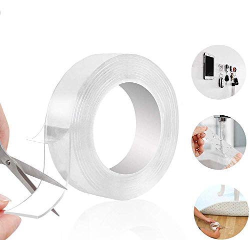 Multipurpose Nano Grip Tape Reusable Removable Washable Double Sided Sticky Strips Seamless Traceless Tape Adhesive Kitchen Holder (Clear - 3M/10ft)