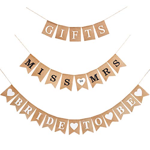 3 Pieces Bridal Shower Banner Garland Decoration Bride to Be Banner Gifts Banner Rustic Burlap Bunting Banner for Bridal Shower Bachelorette Party Decoration