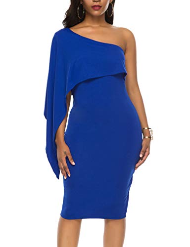 Halife Women's Sexy Off One Shoulder Ruffle Bodycon Midi Cocktail Party Dresses