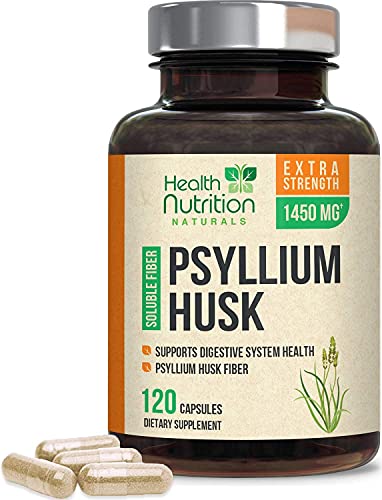 Psyllium Husk Capsules 1450mg - Premium Soluble Fiber Supplement - Natural Psyllium Fiber, Supports Digestion Health and Supports Regularity, Non-GMO - 120 Capsules