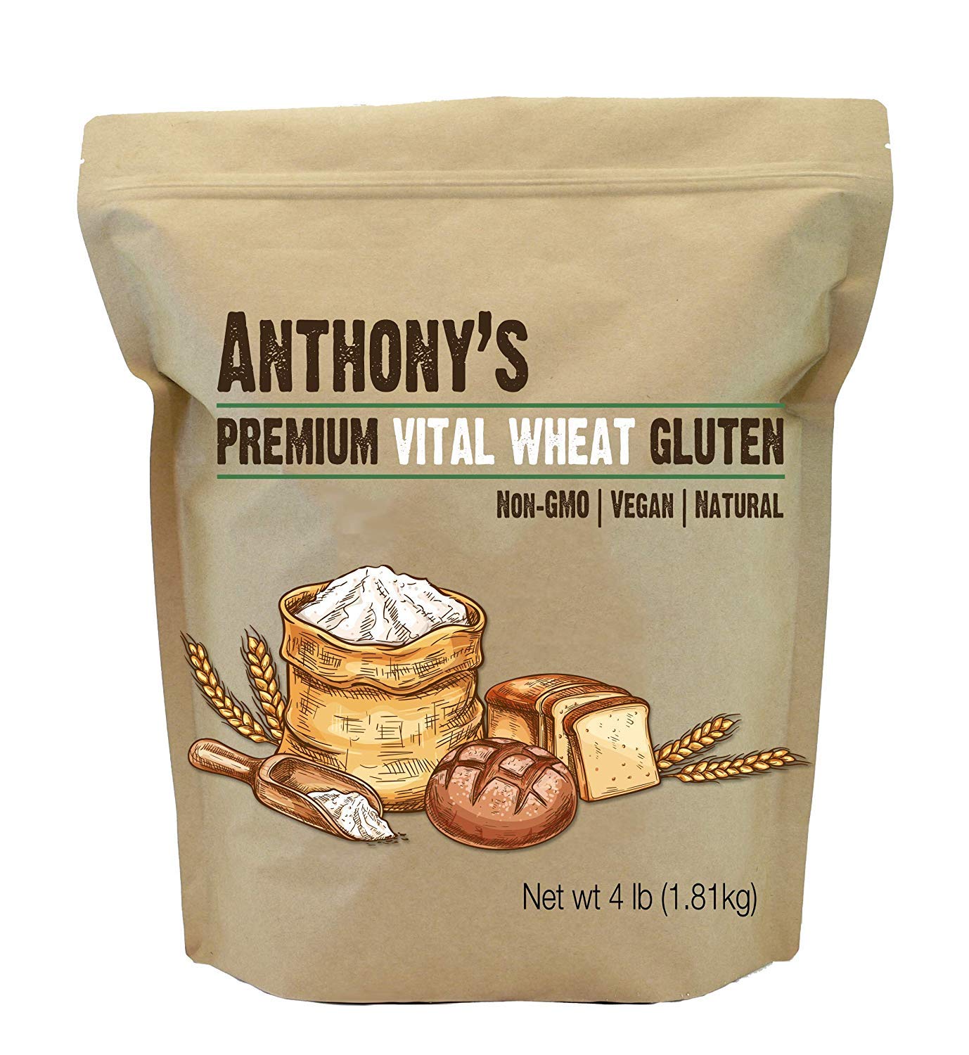 Book Cover Anthony's Vital Wheat Gluten Natural, 4lbs, High in Protein, Vegan, Non GMO, Keto Friendly