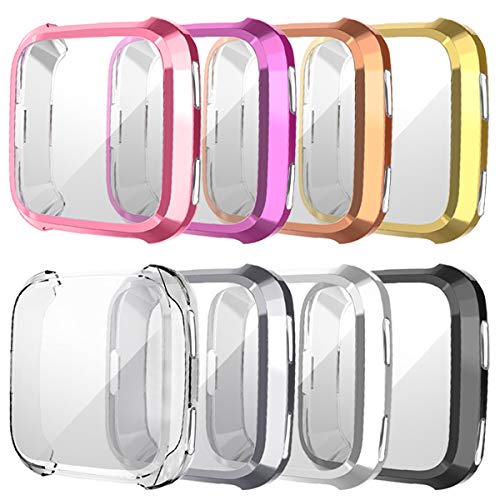 8 Pack Case for Fitbit Versa with Screen Protector, Haojavo Soft TPU Full Protective Cover Ultra-Thin Scratch Resistant Slim Fit Plated Bumper for Fitbit Versa Accessories