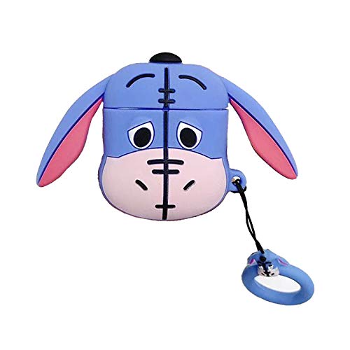 iFiLOVE Compatible with Silicone Airpods Case, Girls Kids Boys 3D Cute Cartoon Kawaii Eeyore Soft Rubber Protective Shockproof Case Cover with Ring Buckle Holder for Apple Airpods Case 2 & 1