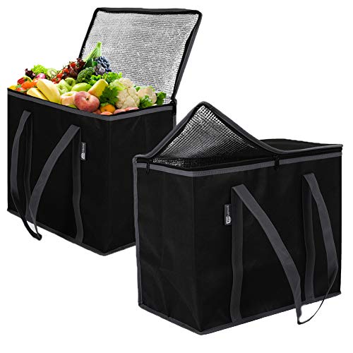 Book Cover 2 Pack XL Insulated Grocery Bags: Eco Friendly Heavy Duty Foldable Insulated Shopping Bags for Groceries and Reusable Zipper Insulated Bag for Cold and Hot Shopping & Frozen Food Transport Delivery