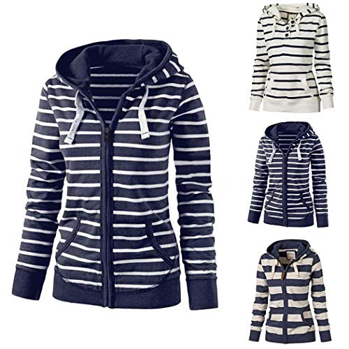 Wenirn Women Sweatshirt Long Sleeve Hooded Striped Casual Pullover Hoodies