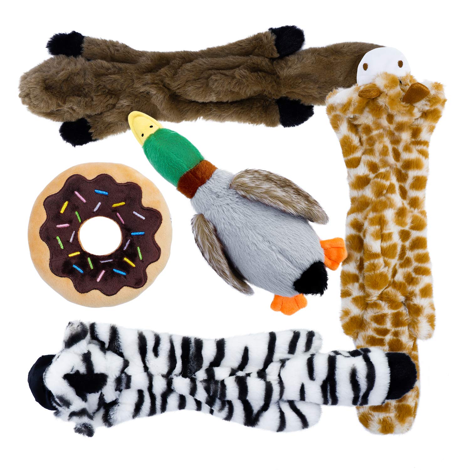 Toozey 5 Pack Dog Squeaky Toys Three no Stuffing Dog Toys and Two Plush Pet Toys - Safe Dog Chew Toys for Small Medium Large